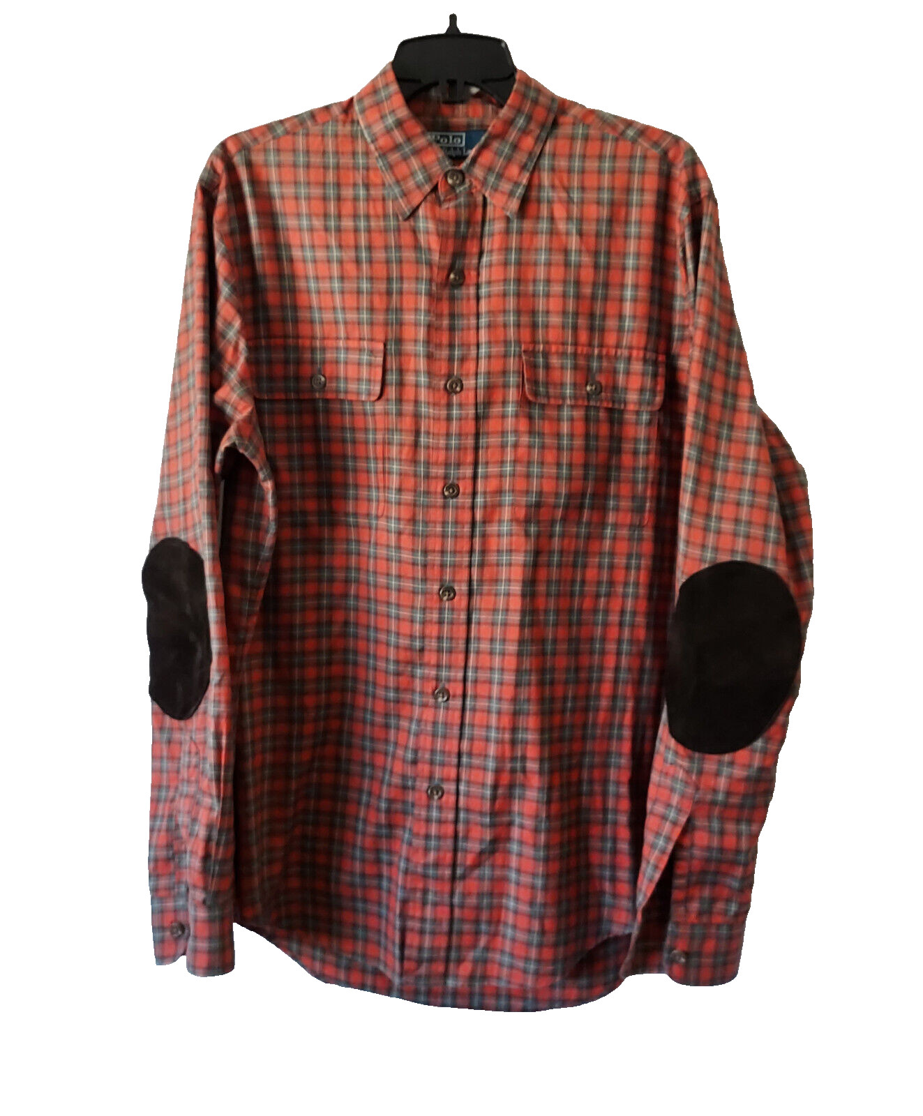 VTG Polo Ralph Lauren Shirt Men Medium Check Elbow Patch Button Up 90s Hong Kong