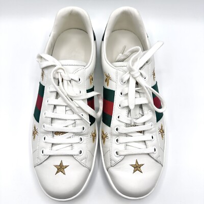 Gucci Ace Bee Embroidered Green Red Web White Leather Sneakers Men s 7.5 / 41.5