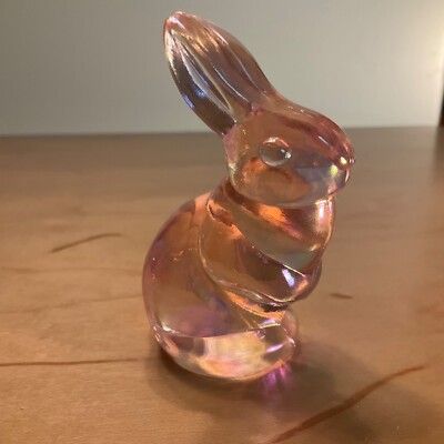 VTG 95th Anniversary Fenton Glass Pink Iridescent Bunny Rabbit