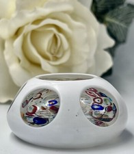 BEAUTIFUL MOTTLED, FACETED CUT BACK, WHITE OVERLAY TO CLEAR PAPERWEIGHT - 1940'S