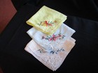 Vintage 3 Embroidery Lace Edge Handkerchief
