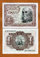 Spain, 1 Peseta, 1953, P-144, UNC Alvaro de Bazan