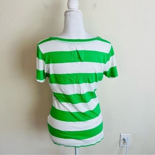 Abercrombie & Fitch Green & Pink Striped Short Sleeve V-Neck Blouse Top - Picture 2 of 7