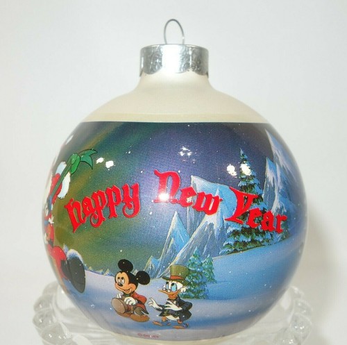 Disney's Happy New Year Merry Christmas Glass Ball Christmas Ornament 1992