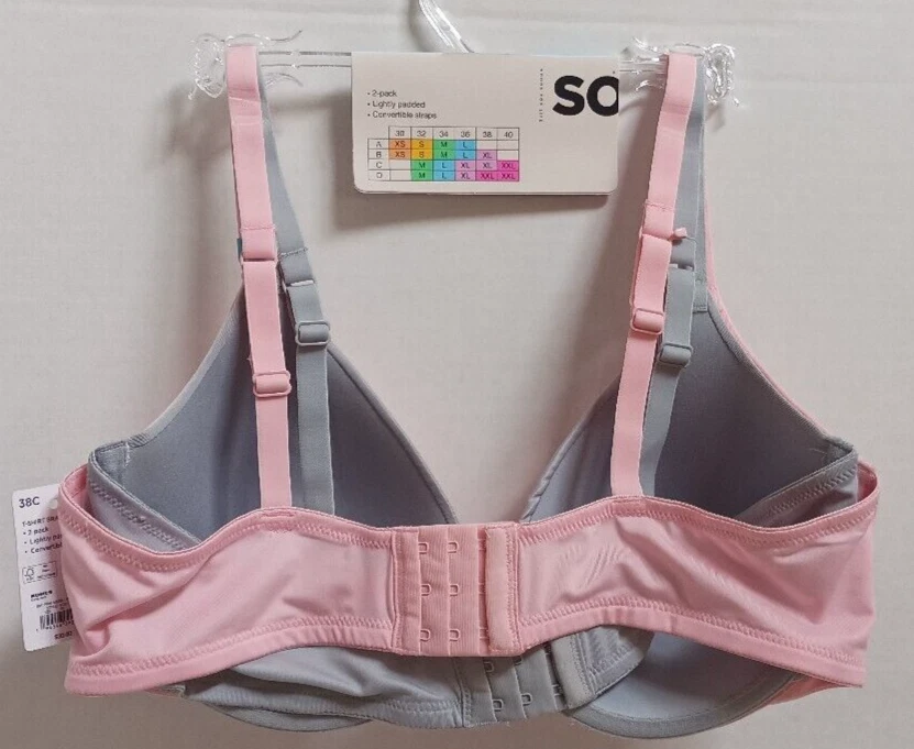 Nuevo con etiquetas Paquete de 2 camisetas convertibles ligeramente forradas para jóvenes SO51-001 talla 38C Foto 4 de 4