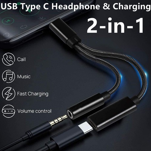 2 in1 USB Type C To 3.5mm Aux Audio Jack Adapter Headphone Dongle