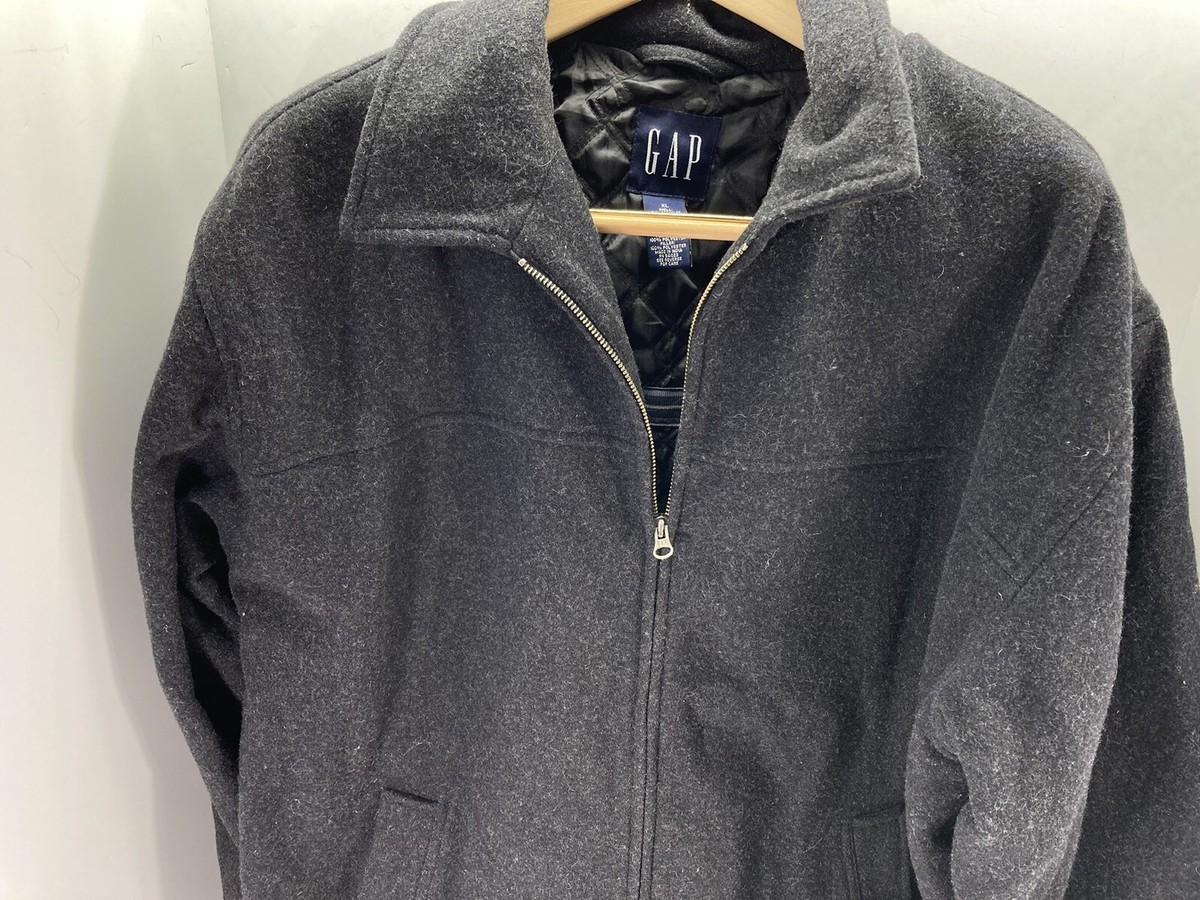 Gap Coat Jacket Men Size XL Wool Blend Full Zip Gray Qulited Gap Coat Jacket Men Size XL Wool Blend Full Zip Gray Qulited