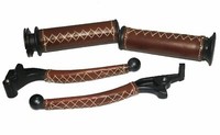 "Braune Leder Bedeckt 7/8 \" Lenker Griff & Hebel Set FüR Royal Enfield Uce"