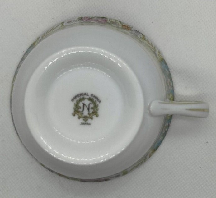 Noritake Tea Coffee Cup N73 Blue and Yellow Border Florals c1940