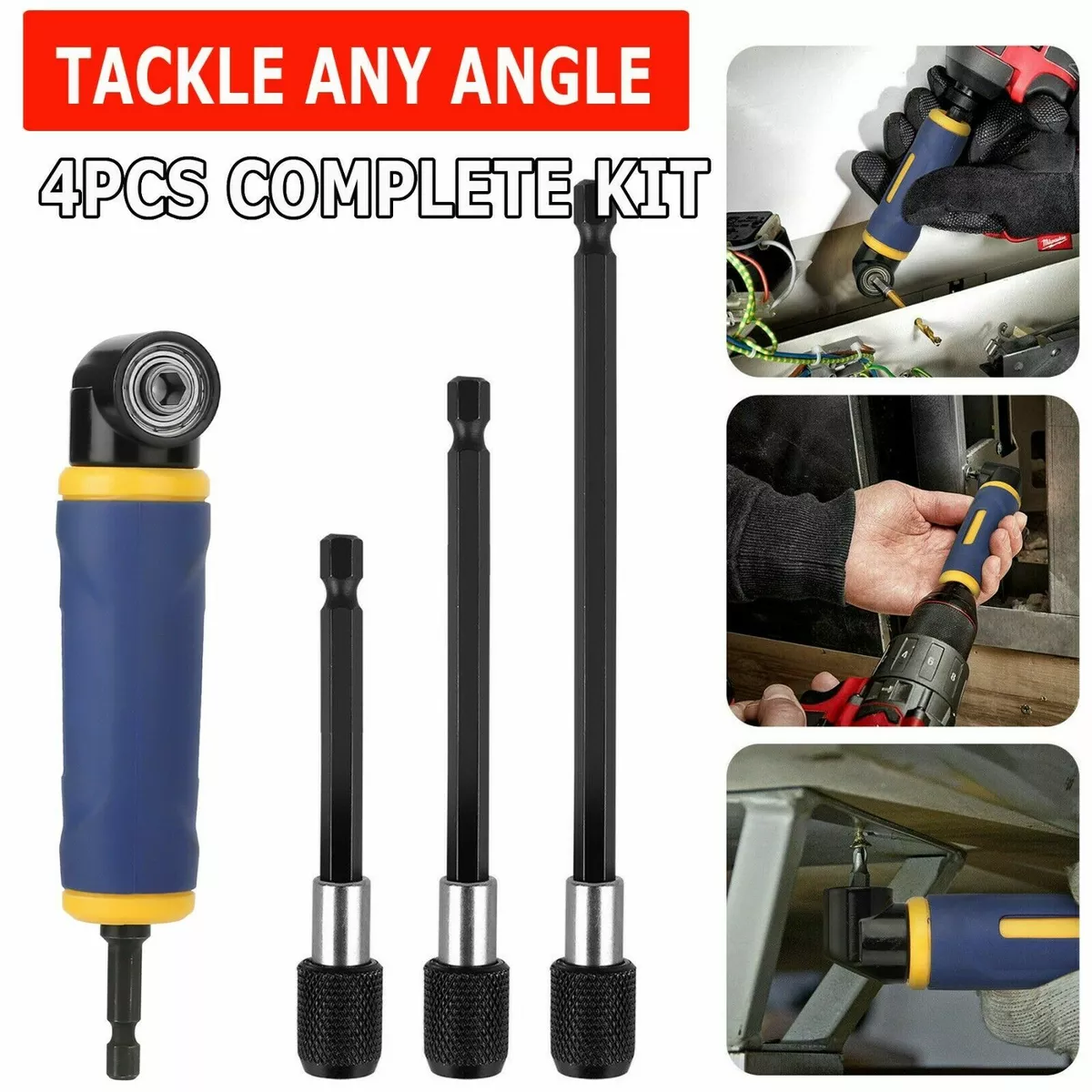 90 Degree Right Angle Extension Screwdriver Socket Adapter Drill Attachment  Tool