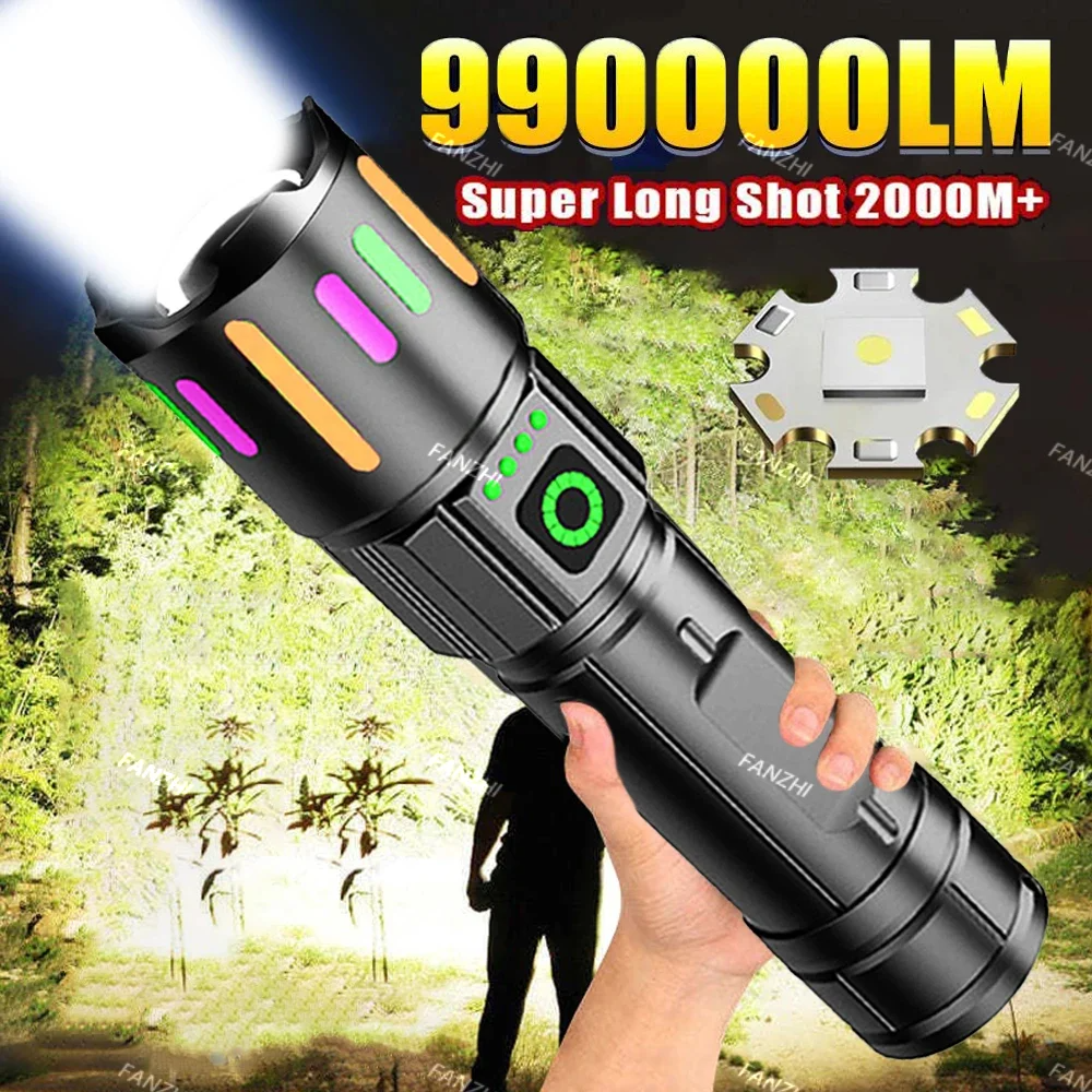 99000000LM White Laser Flashlight Recharging Zoomable Tactical Torch Waterproof