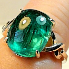 BIG! 6.70 ct NATURAL BLUE GREEN AAAAA..APATITE RUTILE RING 925 SILVER.SIZE 6.0.