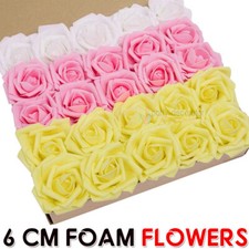 100 Pcs BIG 6CM Artificial Flowers Foam Rose Heads Wedding Party Decor Bouquet