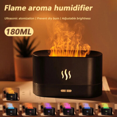 Flame LED Essential Oil Diffuser & Humidifier - 7 Colors, 180mL, Auto Shut-Off