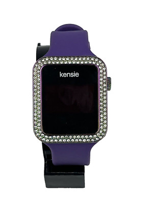 Kensie Women's Digital Watch with Crystals Square Face Purple Silicone Band Runs