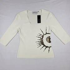 Victor Costa Top Square Neck 3/4 Sleeve Embellished Women's Size L Flaw NWT