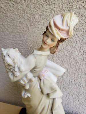Vintage Capodimonte signed B. MERLI figurine LADY WITH WHITE DOG