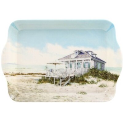 Kleines Snack Tablett, Meeresbrise Design, Meer, Küstenszene mit Strandhaus