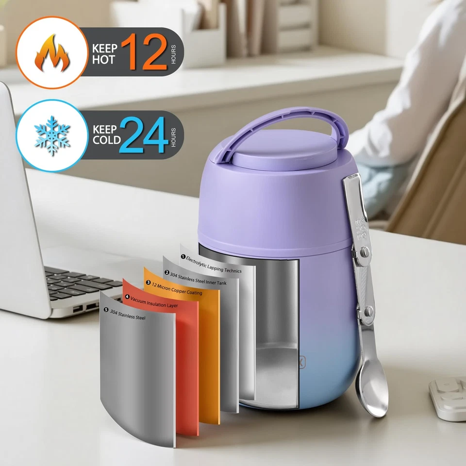 Contenedores de almuerzo aislados de 17 oz tarro de comida caliente, termo de almuerzo de boca ancha para Ho... Foto 3 de 4