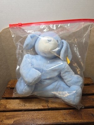 *Steiff Plush Soft Treff Blue Dog, Floppy Ear Eyes Button In Ear Toy, NES5