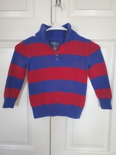 Polo Ralph Lauren Boy's 1/4 Zip Sweater Blue/Red, 100 Cotton Size 4T