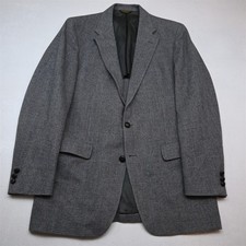 Vtg USA Made 40R Blue Gray Check Wool Tweed Mens Blazer Suit Jacket Sport Coat