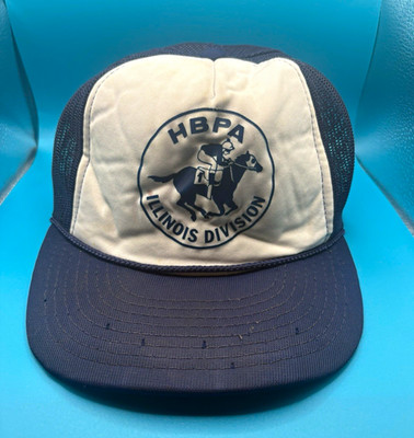 Vintage HBPA Illinois Division Trucker Hat Hanes Snapback Mesh Horse Racing Navy