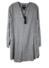NWT Tahari Sz L Dress 100% Linen Tunic Blue White Stripe Pockets Coverup Beach