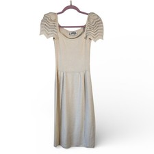 St John Cream Santana Knit Bodycon Dress Womens XS Boho Cottage Core Crochet