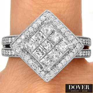 Estate 1.71ct Diamond 18K White Gold Halo Cocktail Ring 8.6 Grams NR