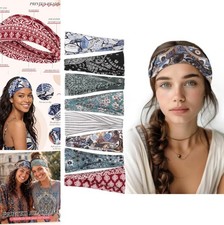 8 Pack Boho Headbands for Women Polyester Knotted Non Slip Yoga Running Workout