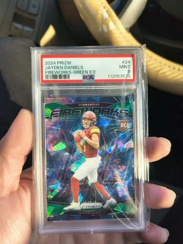 2024 Panini Prizm - Fireworks Jayden Daniels #24 Green Ice Prizm (RC) PSA 9