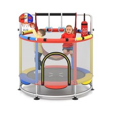 55" Trampoline for Kids, Indoor Outdoor Adjustable Toddler Trampoline with En...