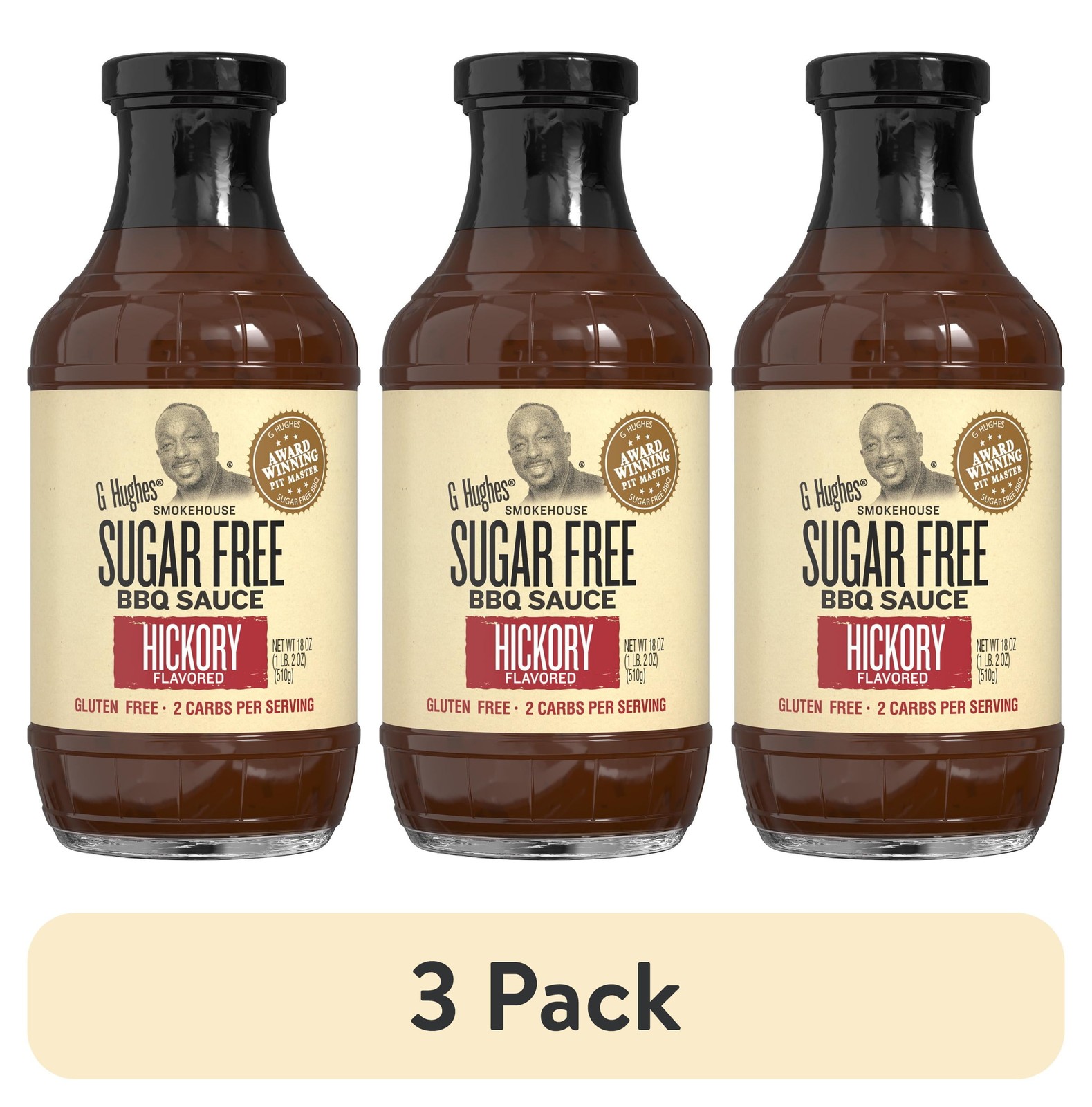 (3 Pack) G Hughes Sugar Free BBQ Sauce, 18 oz Hickory Flavor