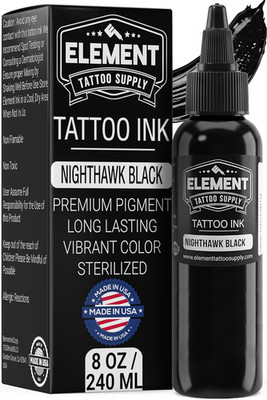 Element Tattoo Supply Nighthawk Black Tattoo Ink 8oz Deep Dark Black Pigment