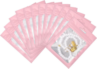Small Packaging Bags, Pack of 100, Pink Mylar Bags with Window for Sample, Jewel