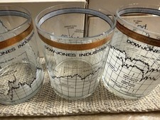 Vintage Lot Of 3 1979s Cera Rocks Bar Glasses Dow Jones Stock Market NYSE Nice!