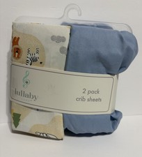 Lullaby Lane Fitted Crib Sheets Blue White Jungle Safari Animal Nursery Bedding
