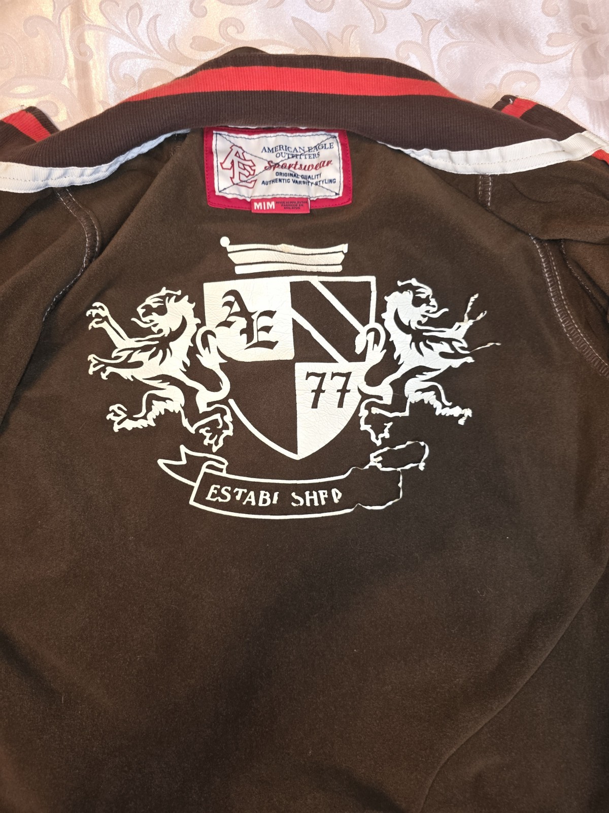 American Eagle Varsity Jacket Medium Brown Zip Up… - image 4