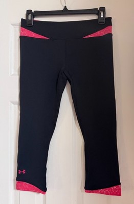 UNDER ARMOUR SMALL BLACK NEON RED SILVER OCTAGON PRINT CROP YOGA LEGGINGS