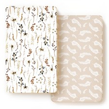 2 PCS Beige Flora Jersey Knit Fitted Crib Sheet Ultra Soft Fits Standard