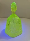 Vtg Fenton Glass Bell Vaseline Opalescent Lily Of Valley Pattern Glows