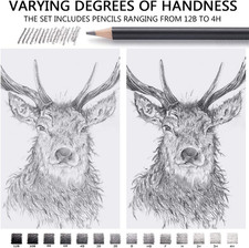 Professional Drawing Sketching Pencil Set - 14 Pieces,Graphite, 12B - 4H , Id...