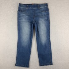 SPANX Pull On Jeans Womens XL Petite Blue Straight Leg Medium Wash Denim