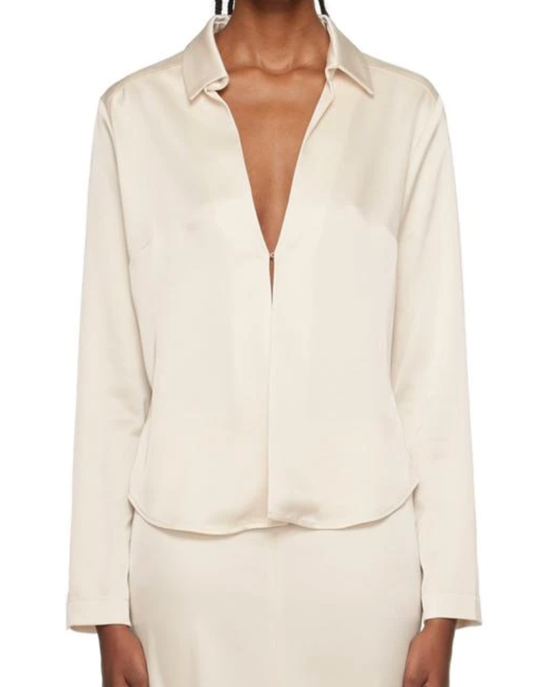 Paris Georgia Slinky Sateen Shirt in Pearl / Ivory White Size XXS US0 - NWT