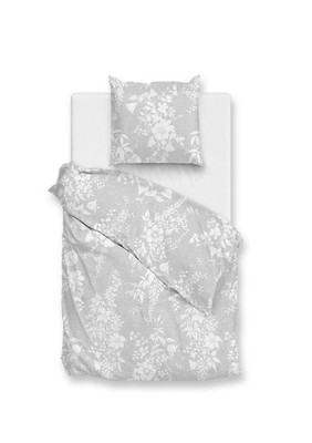 Zohome Cotton Bettwäsche 135x200 Ibisco di Lino Dove Grey Blumen weiß silber