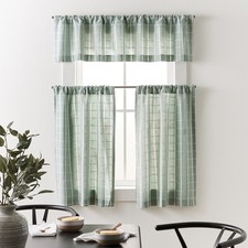 Kitchen Curtain Tiers Valance Set Plaid Light Filtering Cafe Curtains 3-Piece