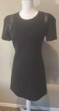 Milly Little Black Sheath Dress Leather Trim Gold Zip 2