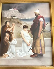 Antique 12" KPM Hand Painted Porcelain Plaque Mother Prisoner Arrested - Kyne