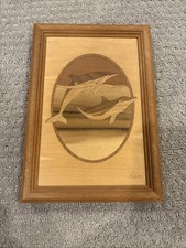 Hudson River Inlay WOOD WALL ART, Dolphins, Jeff Nelson, 7"x10", Framed Plaque